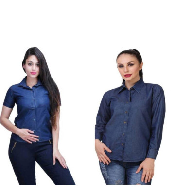 Womens Denim Solid Shirt Buy 1 Get 1 Free Denim Pattern